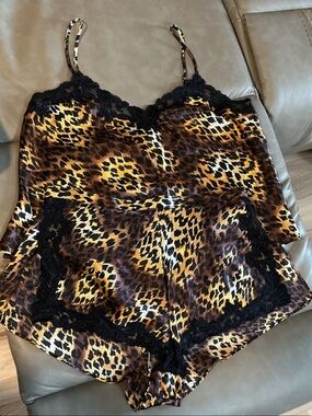 Victoria's Secret Leopard Print Satin Sleep Shorts in Brown and Gold
